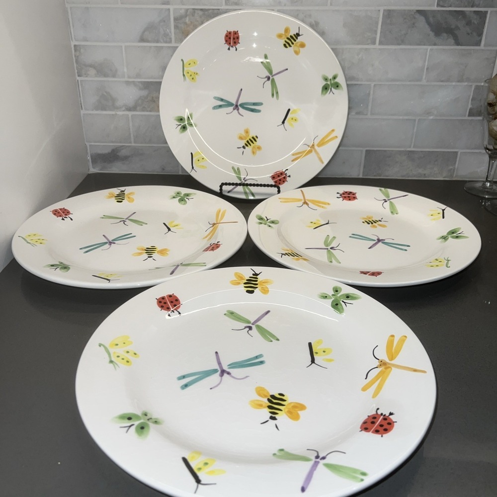 Home Intl Discontinued Dinner Plate 11"Artist Trish Richman Spring Bugs*Crazing*
